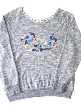 Victoria’s Secret PINK Floral Logo Sweatshirt | Gray | S/P
